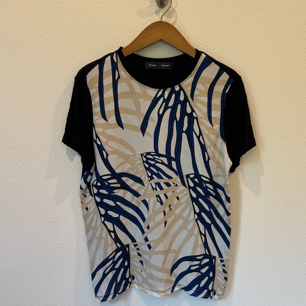 Proenza Schouler Black and Beige Patterned Short Sleeve Top